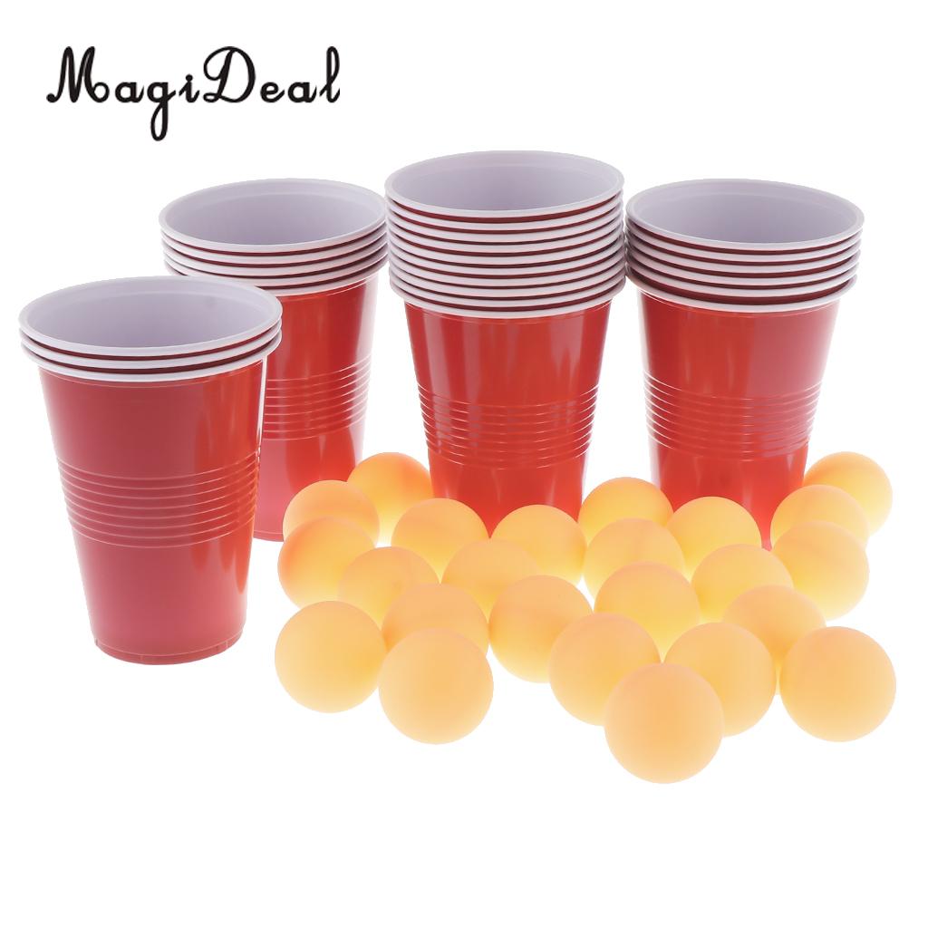 24 Red Cups & Yellow Ping Pong Balls Beer Pong Set Entertainment & Game