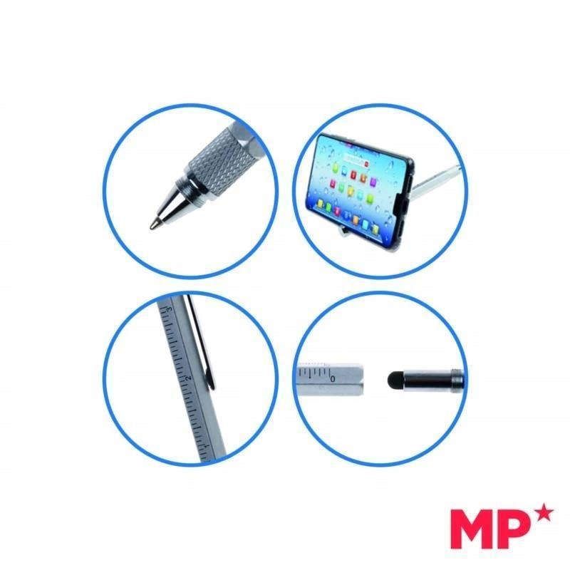 MP® Bolígrafo Multifuncional 4 en 1 con 3 Herramientas Regla Puntero Soporte para Móvil Escritura Práctico Estudiantes Suministros Material Escolar Oficina Papelería Escuela Punta 1mm