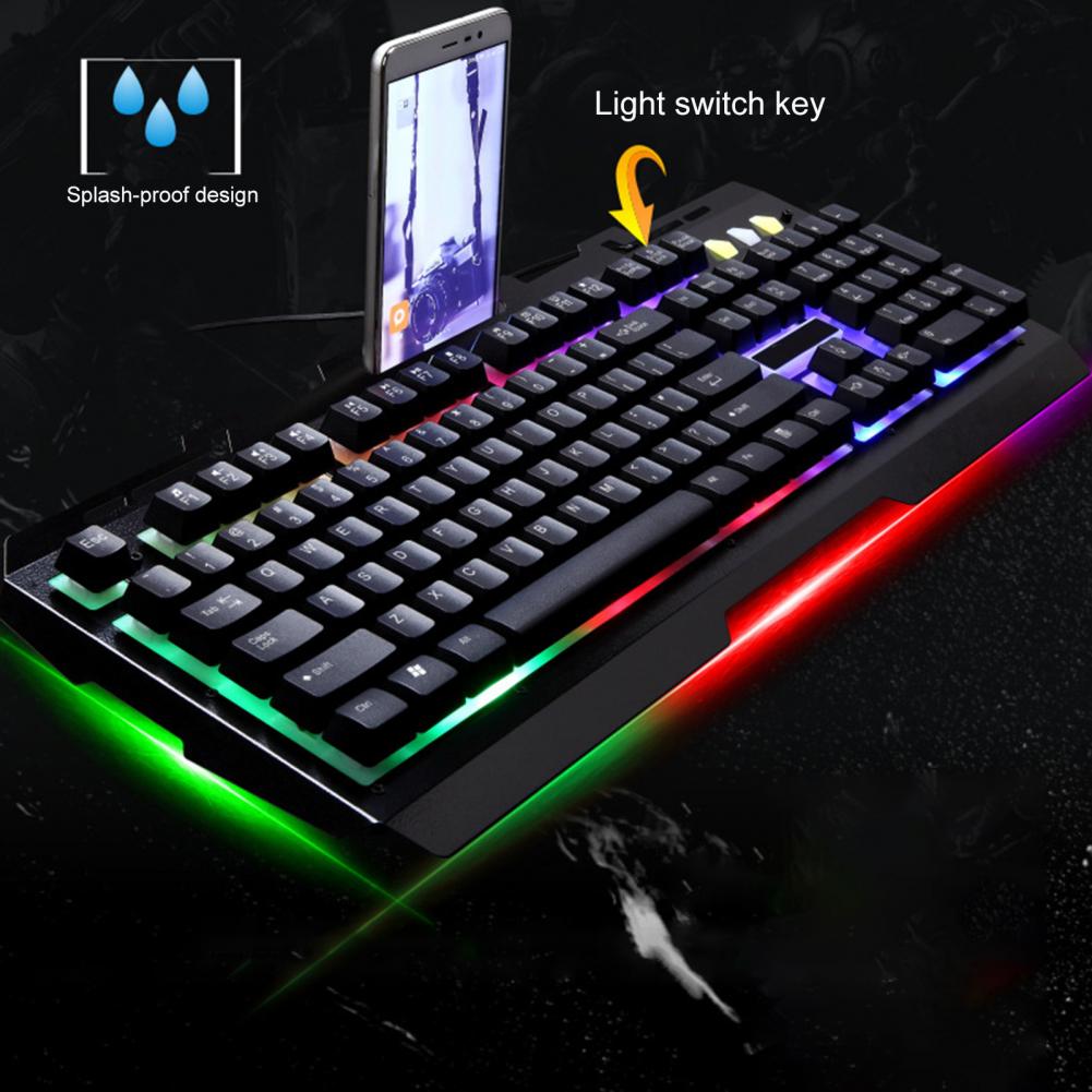 G700 Luminous RGB Light USB Wired Mouse + 104Keys Keyboard 2400DPI Adjustable Metal Office Gaming Keyboard and Mouse Set