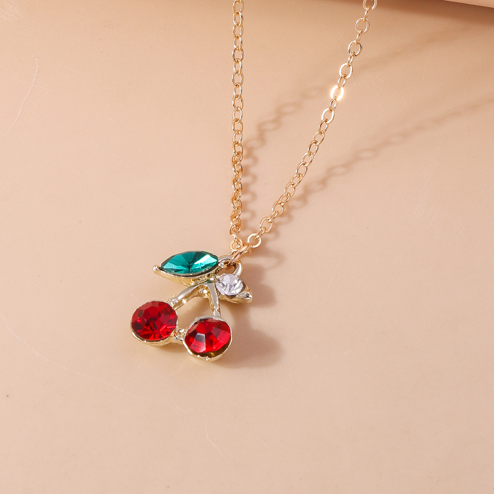 Aihua Mooie Gouden Kleur Wijn Rode Kers Hanger Ketting Voor Vrouwen Persoonlijkheid Ketting Bruiloft Sieraden Verjaardagscadeautjes: Staal Kleur