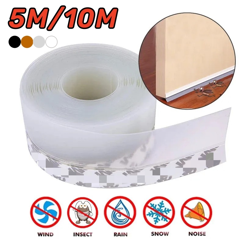 Bande d'étanchéité en caoutchouc pour bas de porte, 5M/10M, pour fenêtre météo, coupe-vent, anti-poussière, auto-adhésive, pour porte et pare-brise