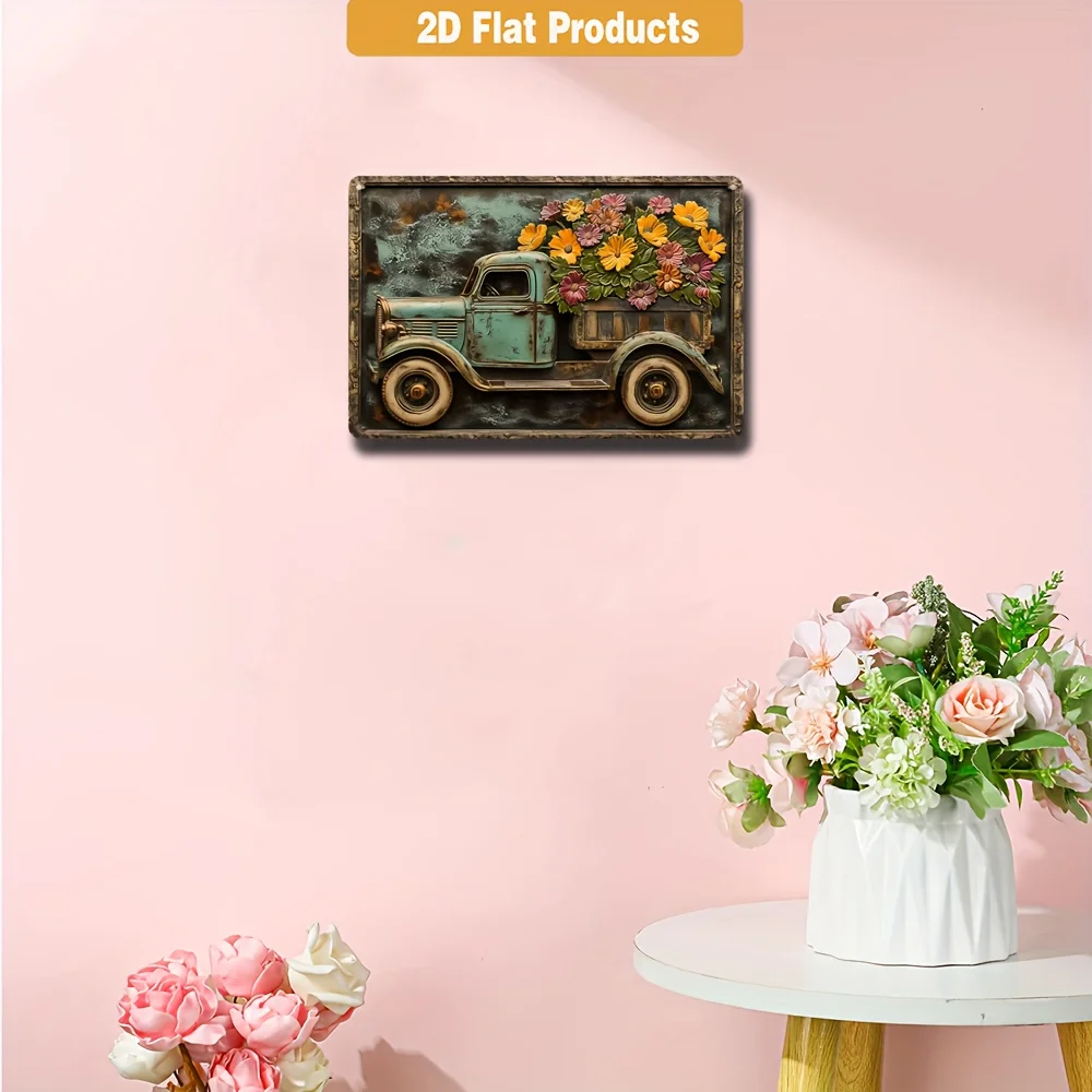 1pc Truck Flower Retro Metal Sign Wall Art Decor Ideal for Vintage Garage Cafe Bar Living Room As A Stylish Wall Decor Plaque