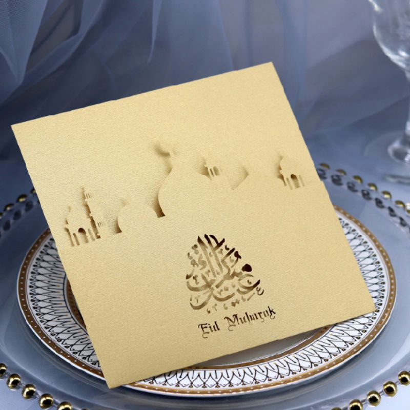 10 Set Cut Eid Mubarak Wedding Party Invitation Cards Inner Envelope Ramadan Muslim Greeting Card