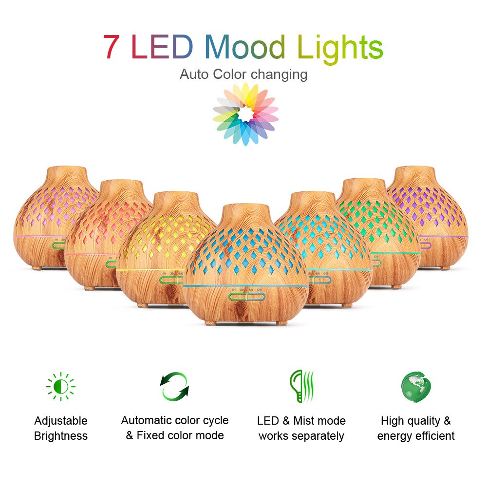 Afstandsbediening aroma diffuser luchtbevochtiger 400ml ultrasone koele mist etherische olie diffuser led-licht aromatherapie diffuser