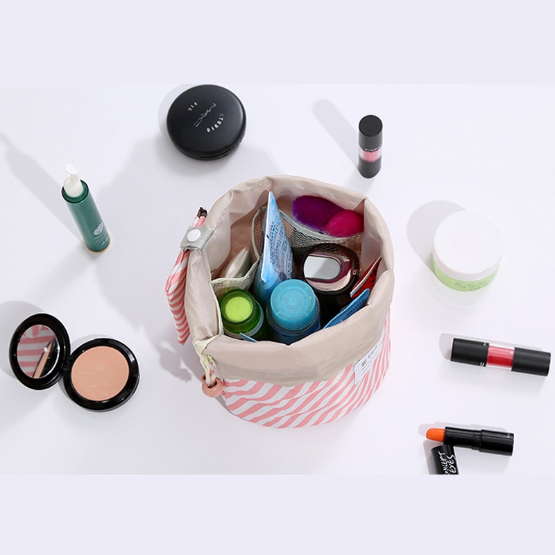 Vrouwen Cosmetische Zak Kleur Cilinder Trekkoord Waterdichte Reizen Cosmetische Tas Grote Capaciteit Makeup Opslag Toilettas Kit