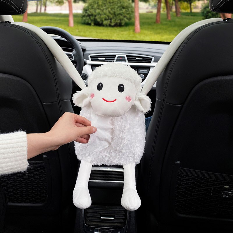 Auto Tissue Box Tissue Cover Voor Opknoping Auto Cartoon Pomp Doos Haak Creatieve Tissue Doos Schattige Schapen Vorm Pompen papieren Zak