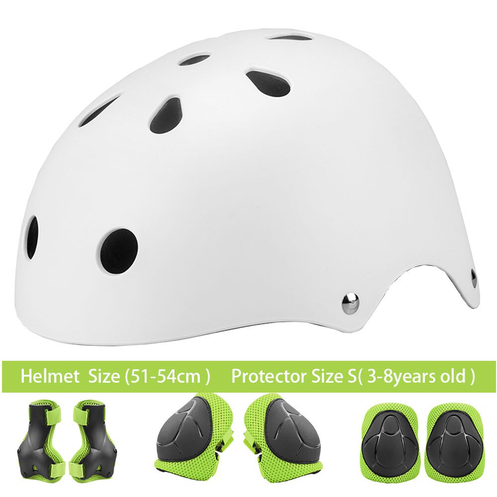 KINGBIKE Kids Roller Skating Bicycle Helmet Knee Wrist Guard Elbow Pad Set 7 pieces Child Cycling Sports Protective Guard Gear: White Green Set