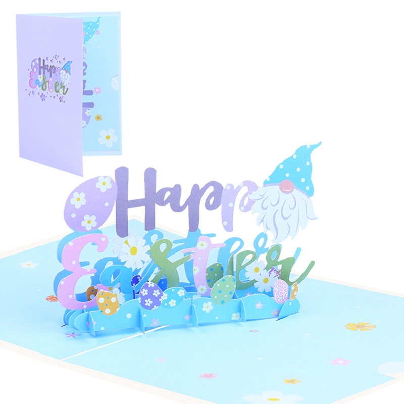 3D Pop Up Cards Happy Easter Greeting Cards Flower Gnome Egg Postcards with Envelope for Easter Day Handmade for Girl