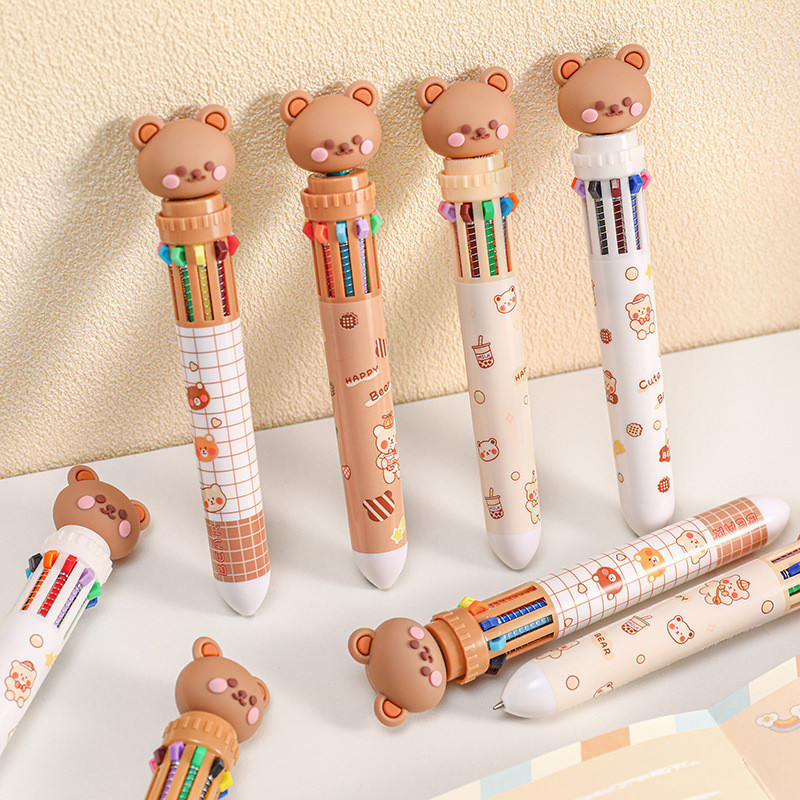 1/5/10pcs 10 kleur kawaii teddybeer cartoon druk pen multi-color kleur pen student levert briefpapier druk balpen: Rood