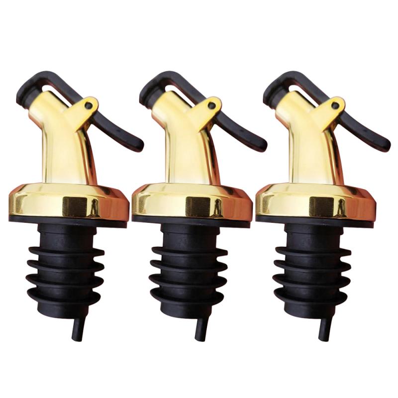 5/3/1Pcs Olijfolie Spuit Wijn Stopper Gouden Flip Top Uitloop Stopper Liquor Dispenser Fles Cap voor Huishoudelijke Keuken Bar: 3 PCS