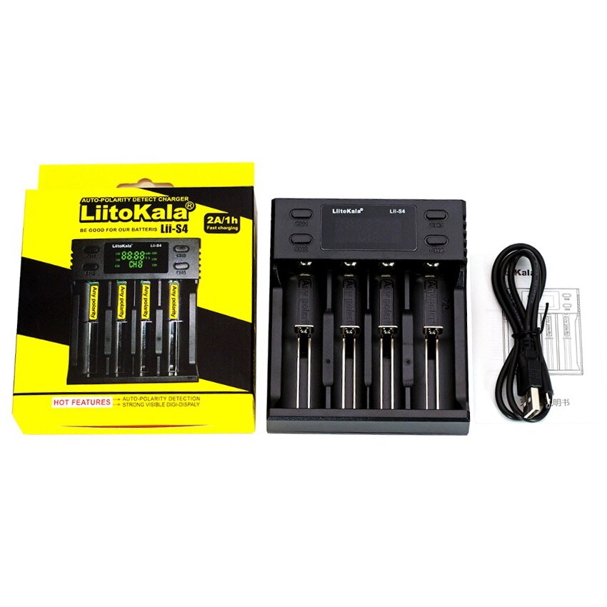 Liitokala lii -s2 lii -s4 caricabatteria, ricarica 18650 3.7v 18350 26650 21700 14500 batteria al litio nimh