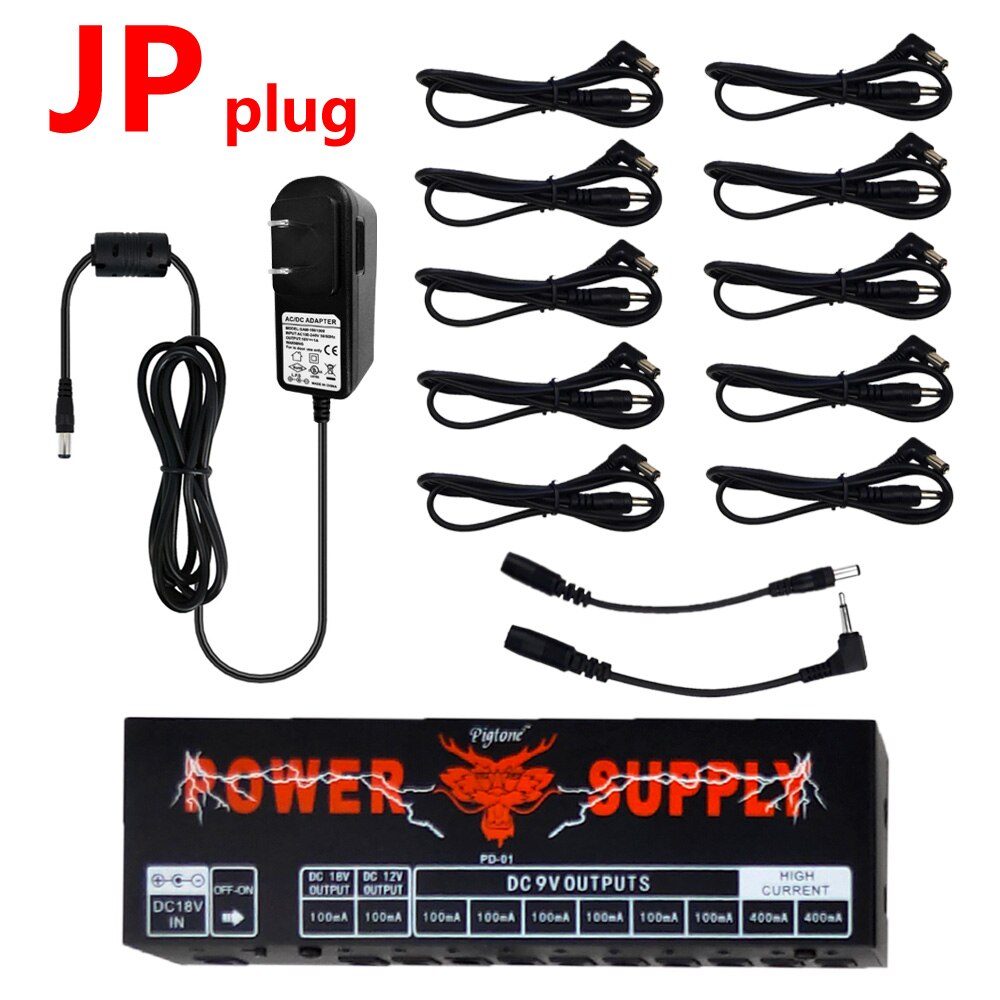 Pigtone PD-01 Power Supply 10 Lsolated Outputs 9V 12V 18V for Guitar Effects Pedal: JP plug