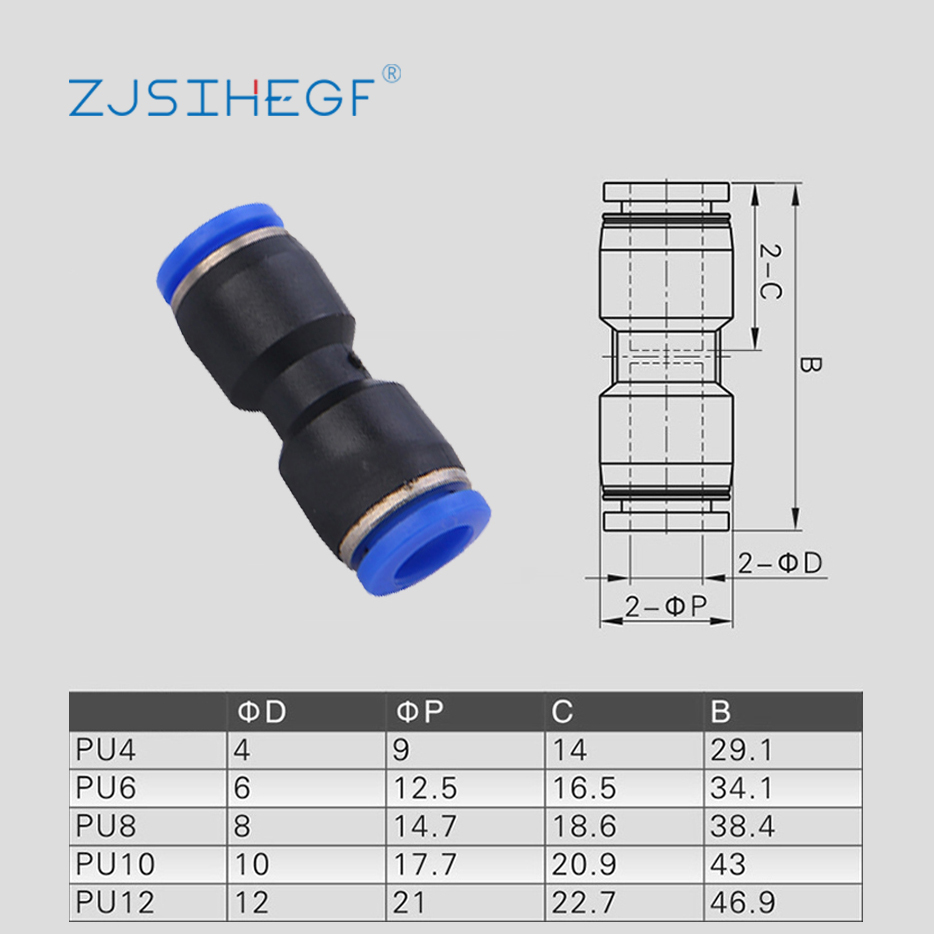 1 Stuks Pu Serie 4/6/8/10/12/14/16Mm Slang Luchtstroom Buis Plastic Snelle Lucht Pneumatische Connectoren Koppeling Messing Fitting