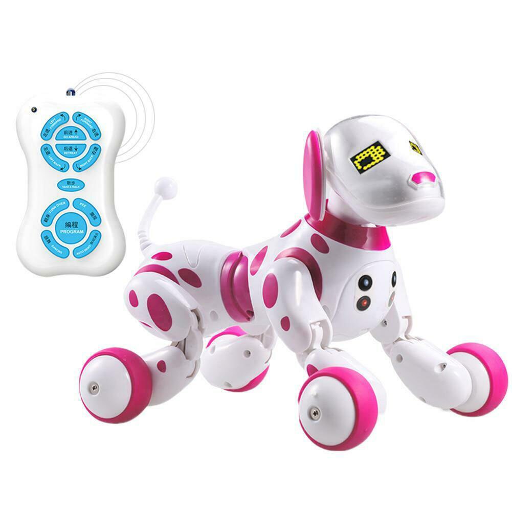 Juguete electrónico para mascotas, juguete inalámbrico para de cumpleaños, canta baile, Perro Robot inteligente RC, educativo, interactivo, Led: Rosa