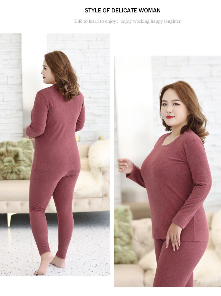 Ensembles de sous-vêtements thermiques pour femmes, grande taille 5XL 6XL, longs Johns, couleur unie, hiver, vêtements chauds et intimes