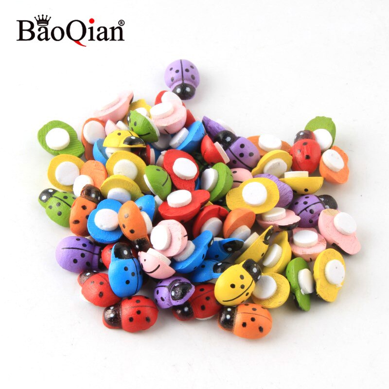 100 st väggdekor trä påskdekoration trä nyckelpiga pärlor för pyssel hantverk heminredning scrapbooking tillbehör 9*13mm