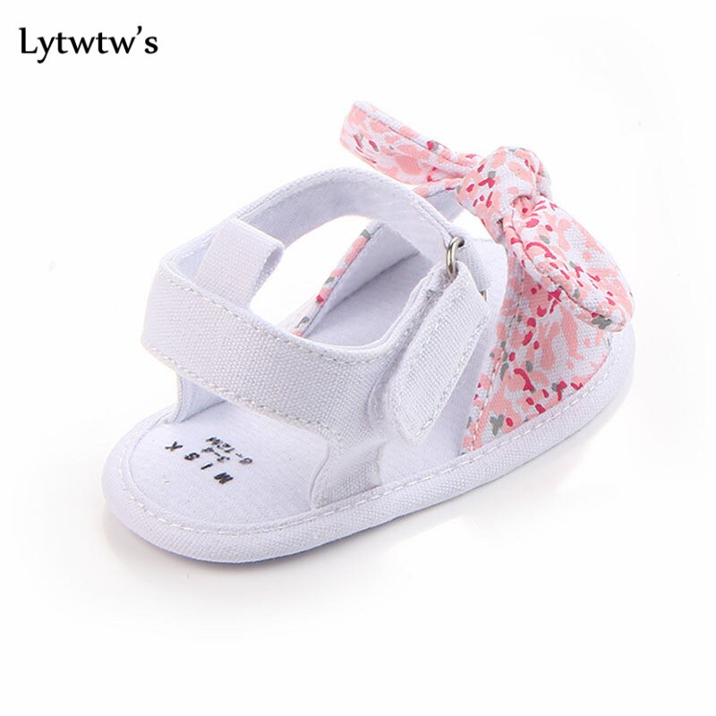 Lytwtw-Sandalias antideslizantes para niños y niñas, zapatos de lona con lazo, para recién nacidos, 1 par