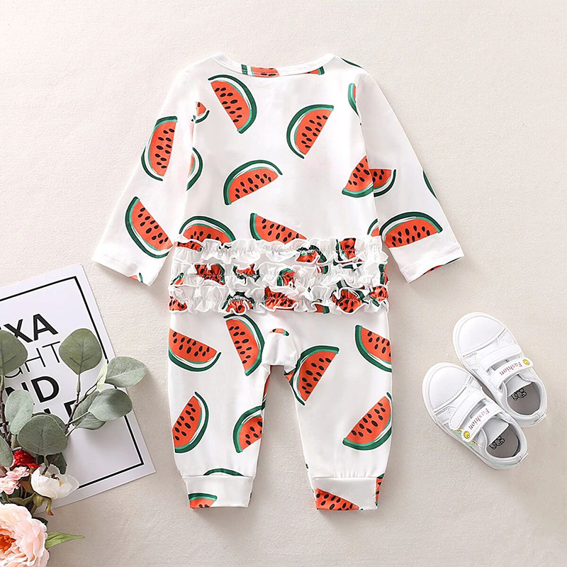 Peuter Baby Boy Meisje Kleding Schattige Watermeloen Print Romper Lange Mouw Comfortabele Lange Mouwen Jumpsuit Pasgeboren Meisje Kleding