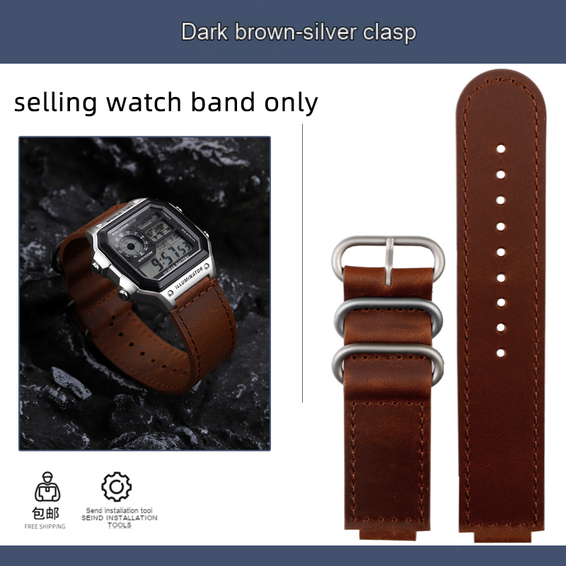 Für Casio Lederarmband AE-1200/1100/SGW-300/W218H Serie modifiziertes retro-Lederarmband: rot Schwarz
