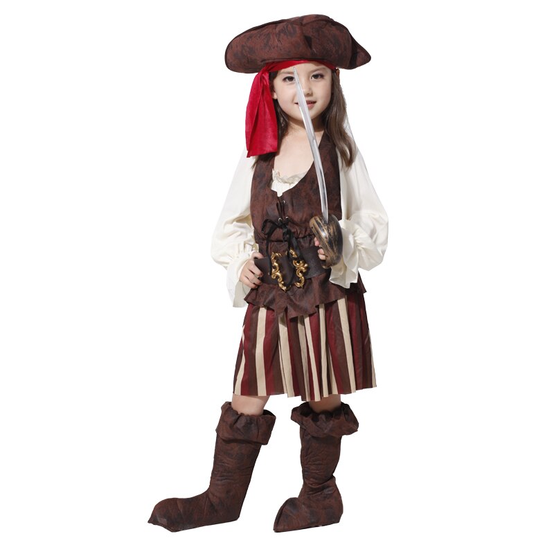 Halloween Luxus Pirate kostüme mädchen Kinder Kinder party cosplay kostüm für kinder kinder kleidung vollen satz Kopfschmuck kleid