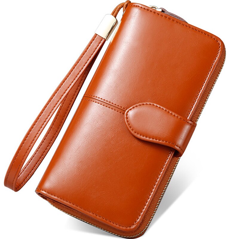 Frauen brieftasche Top Wachs öl haut material lange geldbörse zipper clutch bag armband haspe telefon brieftasche frauen brieftaschen und geldbörsen