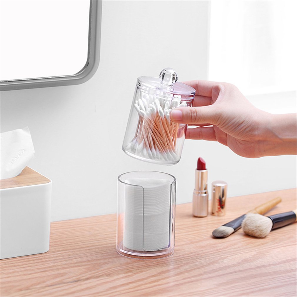 Multifunktionel rund modtagekasse plastik vatpind box kosmetisk make-up vatpinde gennemsigtig beholder