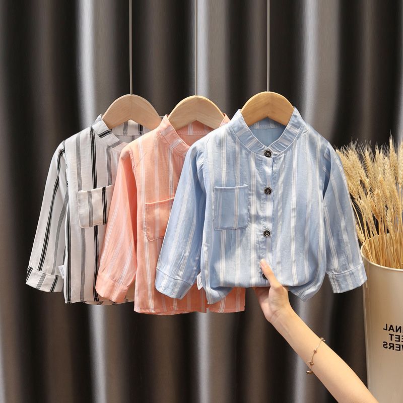 Kids Shirt Kleding Lente Lange Mouwen Dunne Blouses Kleding 1 2 3 4 Jaar Herfst Gestreepte Print Peuter Jongen Shirts casual Blouse
