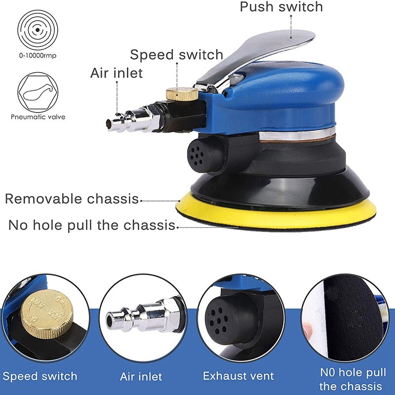5 inch luchtgedreven excentrische schuurmachine 125 mm dubbele pneumatische schuurmachines luchtschuurmachine & polijstmachine voor auto en metaal