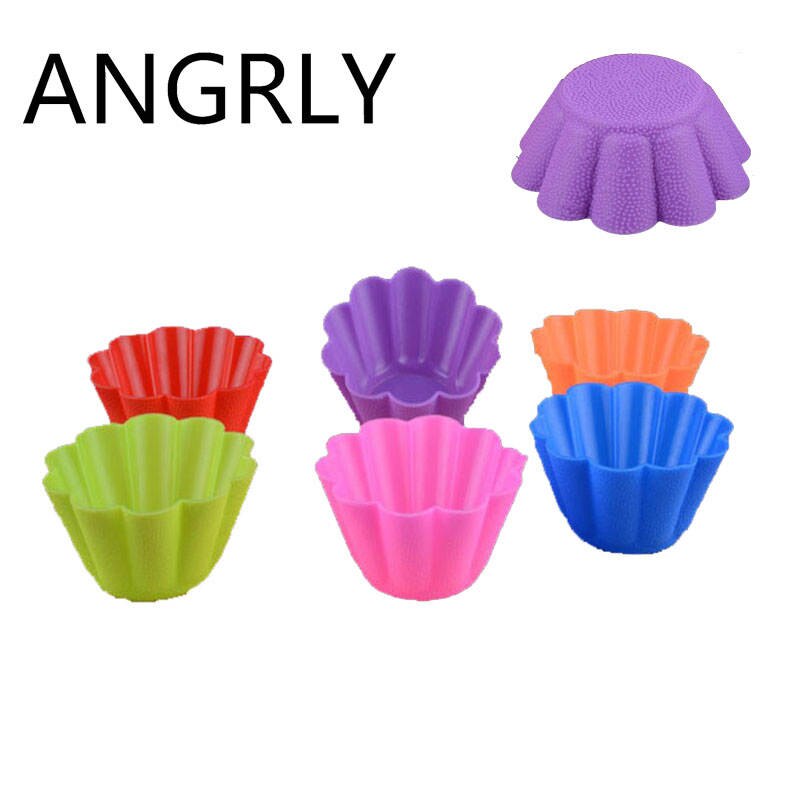 ANGRLY 10pcs Multi-color Silicone Cake Muffin Cupcake Mold Round Shape Baking Mould: 2