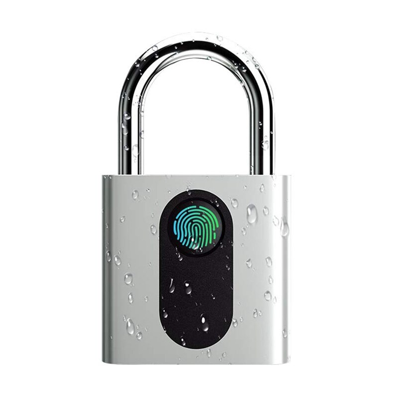 Slim vingerafdruk hangslot, USB oplaadbare beveiliging LED slot, lage batterij alarm en snel opladen Keyless hangslot, voor sportschool locker, berging locker, opbergelementen, bagage, koffer (Zilver