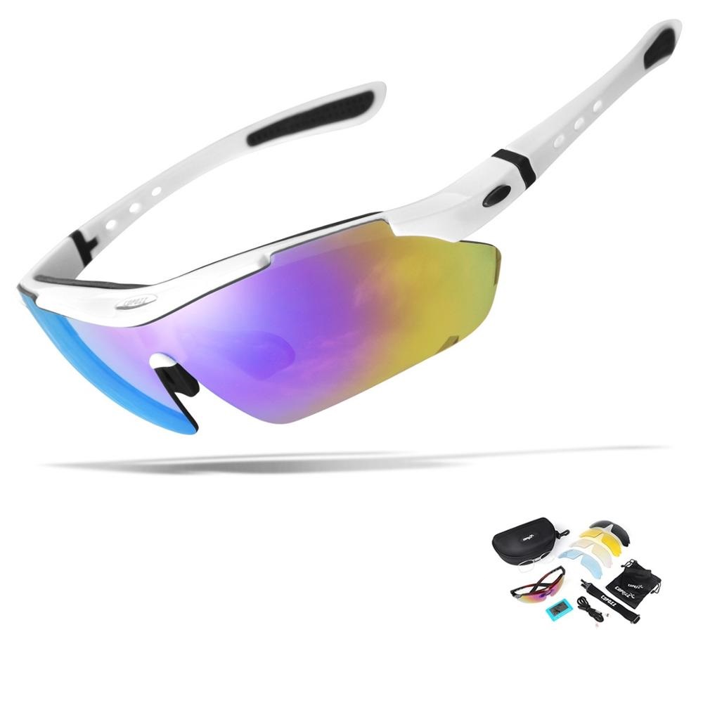 COPOZZ Polarisierte Radfahren Gläser Straße Männer Sport Sonnenbrille Mountainbike MTB Fahrrad Reiten Radfahren Brille Brillen 5 Linsen: Weiß