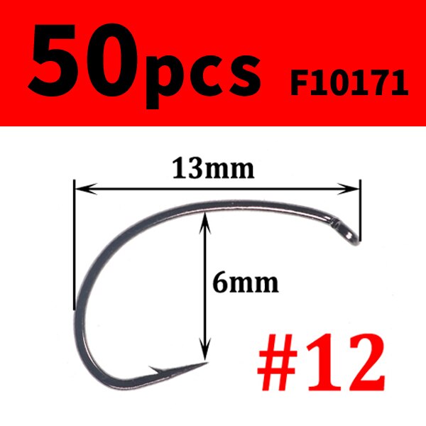 50pcs High Carbon Steel Fly Tying Hooks Wide Gap Curve Nymph Shrimp Caddis Fly Hook Barbed Black Nickle #6 #8 #10 #12 #14 #16: 50pcs size 12