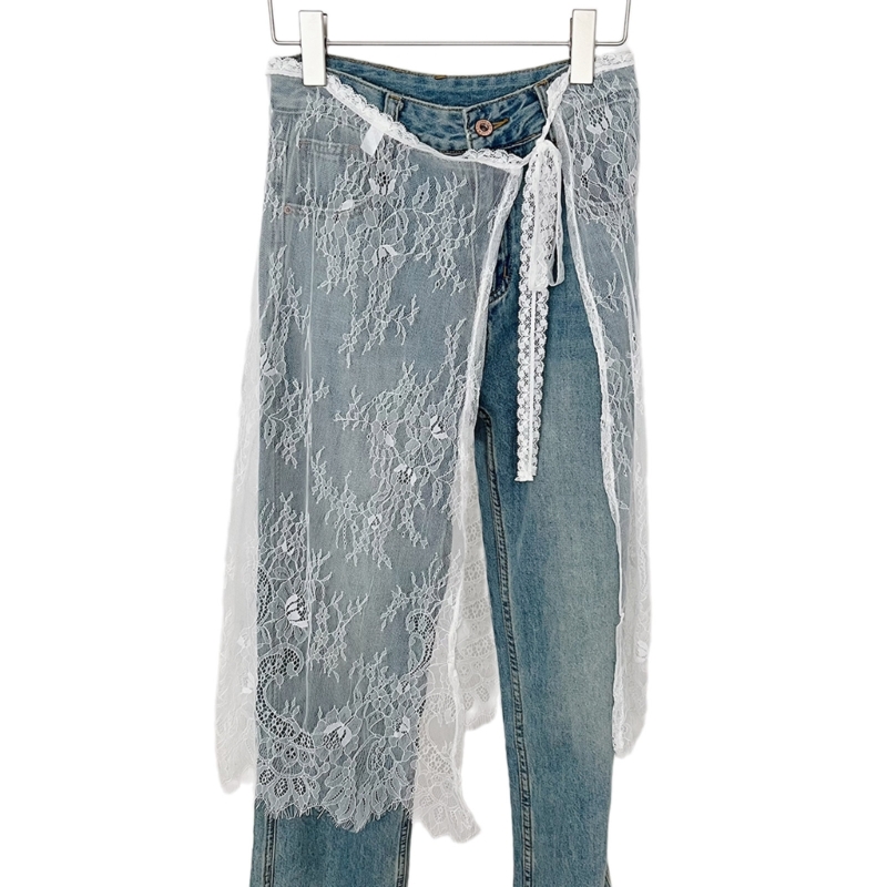 Vintage blomstermønster øjenvipper blonde lang nederdel hoftetørklæde til kvinder binde op æstetisk gennemsigtigt forklæde der dækker overnederdel  f3md: Hvid