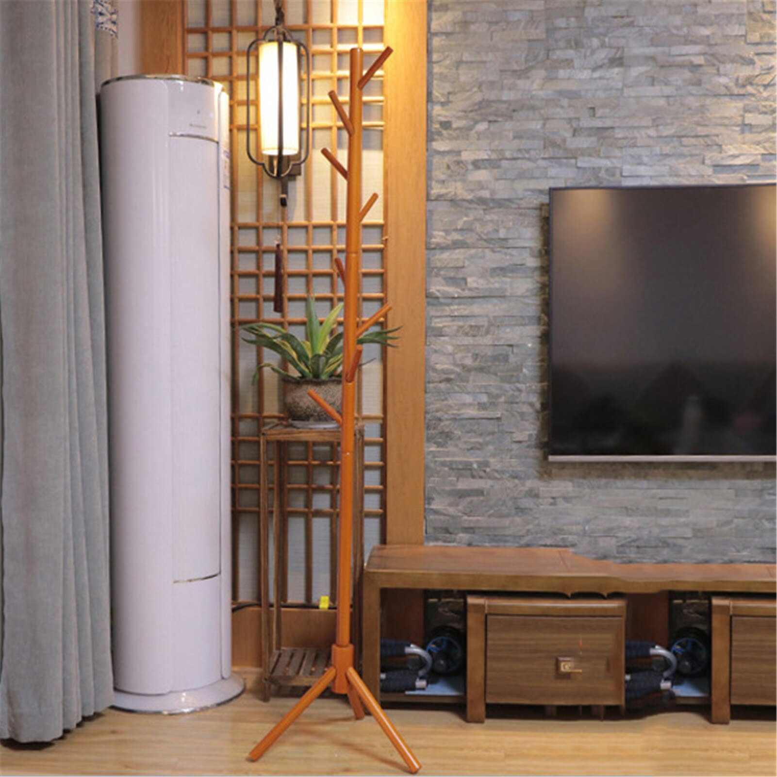 Wood Hangers Hat Coat Display Floor Standing Rack 6 Hooks Clothes Hanger Bedroom Clothing Organizer