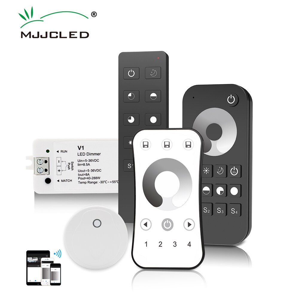 LED Dimmer Switch 12V 24V PWM 2.4G LED Touch RF Wireless Remote 5V 36V Smart Wifi Dimmer Controller for Single Color LED Strip