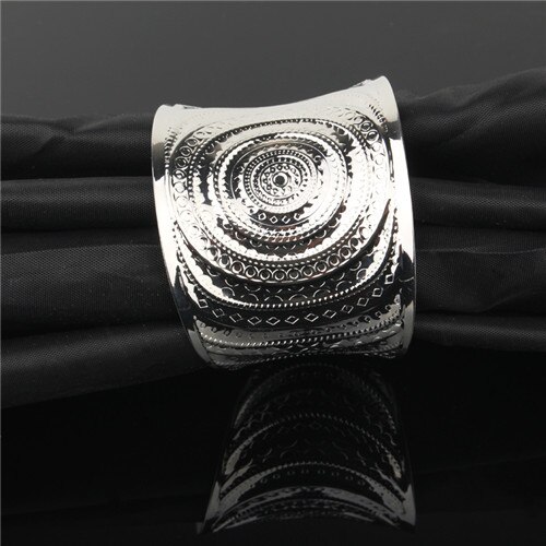 1PC European Curve Metal Tibetan Gold Silver Plated Wide Open Bangle Cuff Bracelets For Women Femme Carved Bracelet Jewelry B20: Silver Plated