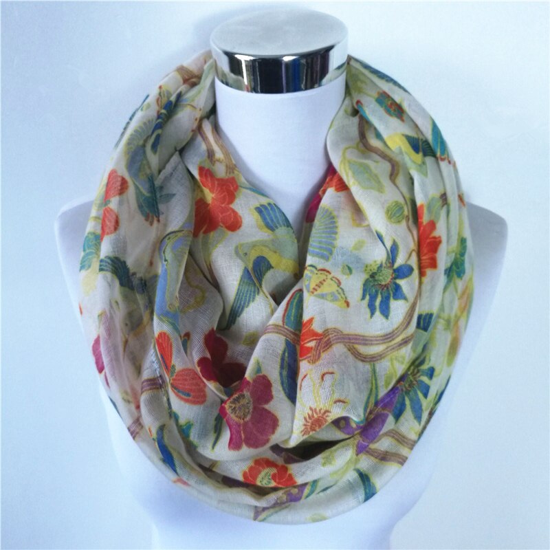 Magpie Bird print Viscose Match Ipek Esarp loop Scarves Flower Infinity Scarf spring Wraps ring scarf for women: AXHNWB07