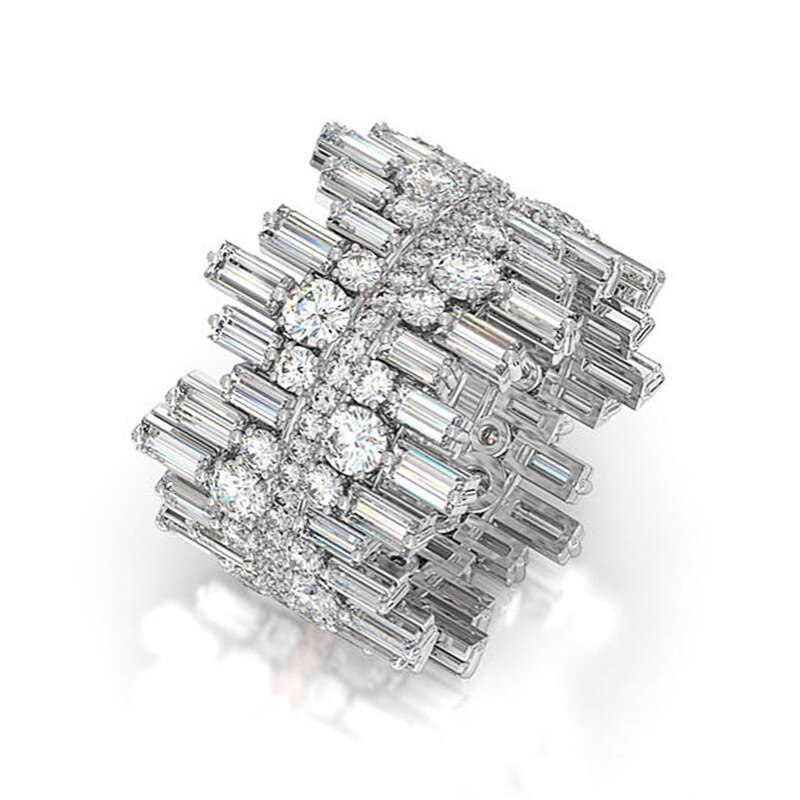 Luksus uregelmessig pinneform ringetone til kvinner mikro kubikk zirconia bryllup forlovelsesring trendy smykker bijoux: 8 / Sølv