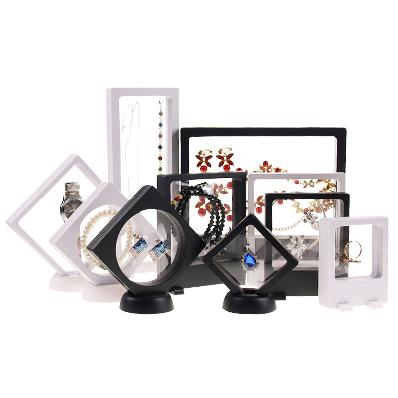 3D Floating Picture Frame Shadow Box Jewelry Display Stand Ring Pendant Holder Protect Jewellery Stone Presentation Case