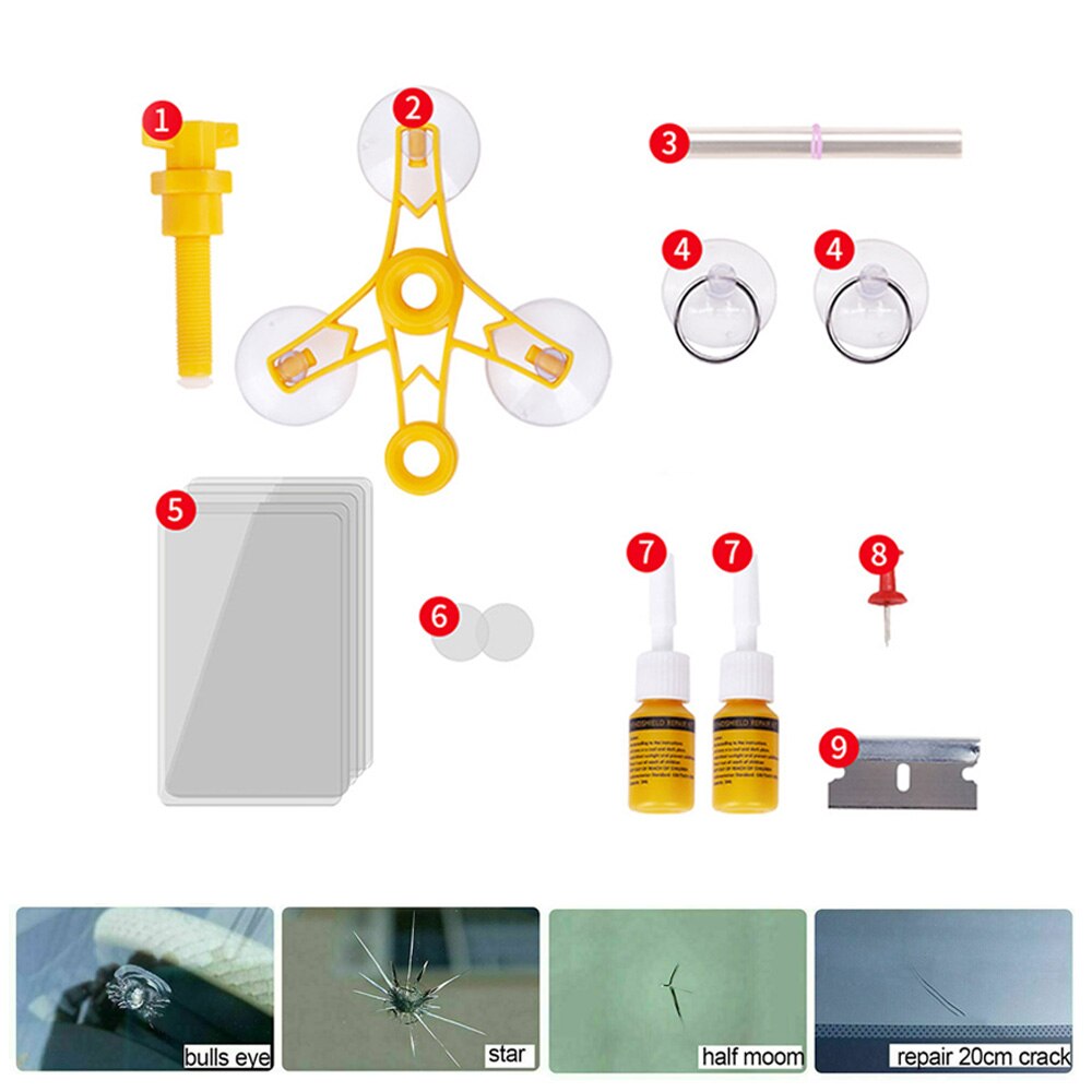 Kit DIY de reparación de grietas de parabrisas de coche de 12*3*22,3 cm, Chip de ventana de vidrio, pantalla de viento, rayado, y de