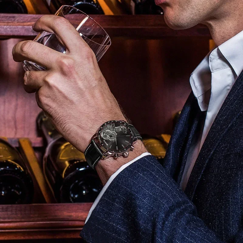 2024 Mode Tijger Horloge WOKAI Mannen Horloges Casual Lederen Band Quartz Horloges Mannen Goedkope Prijs Montre Homme