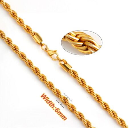 Stainless Steel Rope Chain Necklace Twisted 2/3/4/5/6/7 Width for Men and Women Gold Silver Jewelry: Gold6mm / 60cm