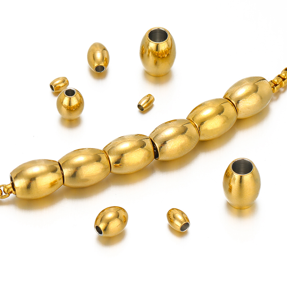 50 stuks 18k vergulde roestvrijstalen ovale cilinderkralen spacer losse kraal voor doe-het-zelf armbanden ketting sieraden maken bevindingen
