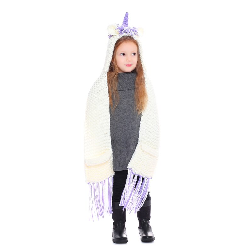 Ianlan söta unicorn hattar halsdukar små flickor vinter djur stil keps ljuddämpare med tofsar och fickor 2-12 år gammal  il00180