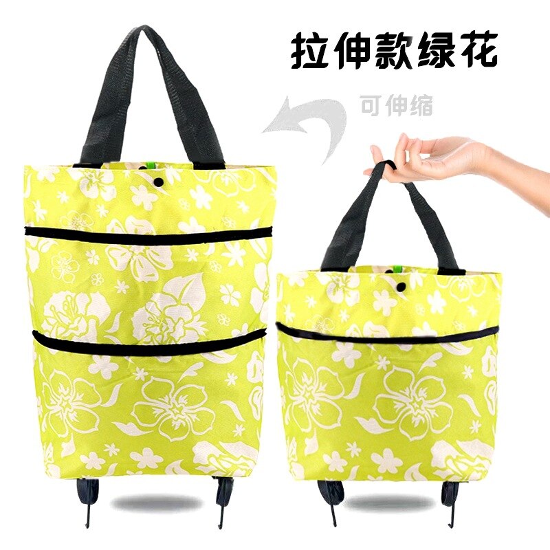 12 Stijlen Mode Zakken Opvouwbare Boodschappentas Met 2 Wielen Draagbare Winkelwagen Trolley Kruidenier Bagagedrager Winkelwagen Tas: Yellow Flower