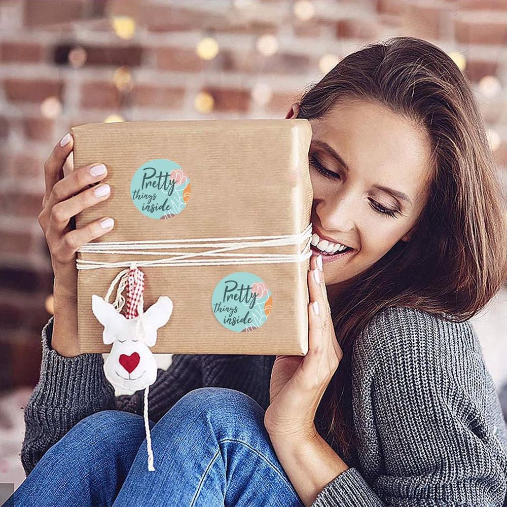 Pretty Thing Inside Sticker With Rose 500pcs Thank You Seal Labels For Handmade , Food, Business Envelope Card Stationery