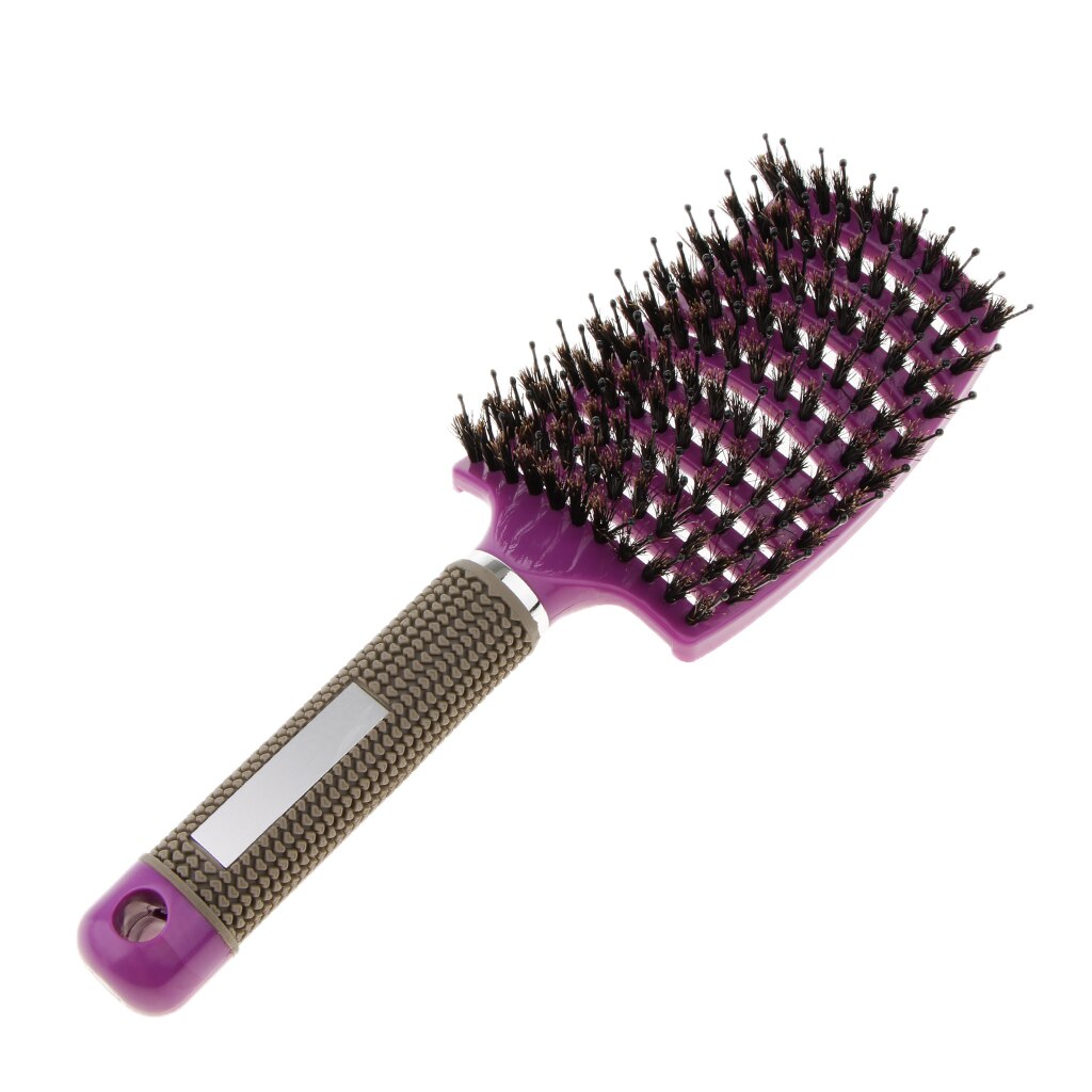 Boar Bristle Vented Hair Brush Massage Comb Salon Hairdressing Hairbrush Hair Scalp Massage Comb Wet Curly Detangle Hair Brush: Purple