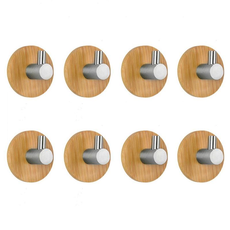 Ganchos adhesivos en forma de L de 4 PPC, perchas de pared de madera y acero inoxidable de bambú para ropa, toallero para el hogar y la cocina