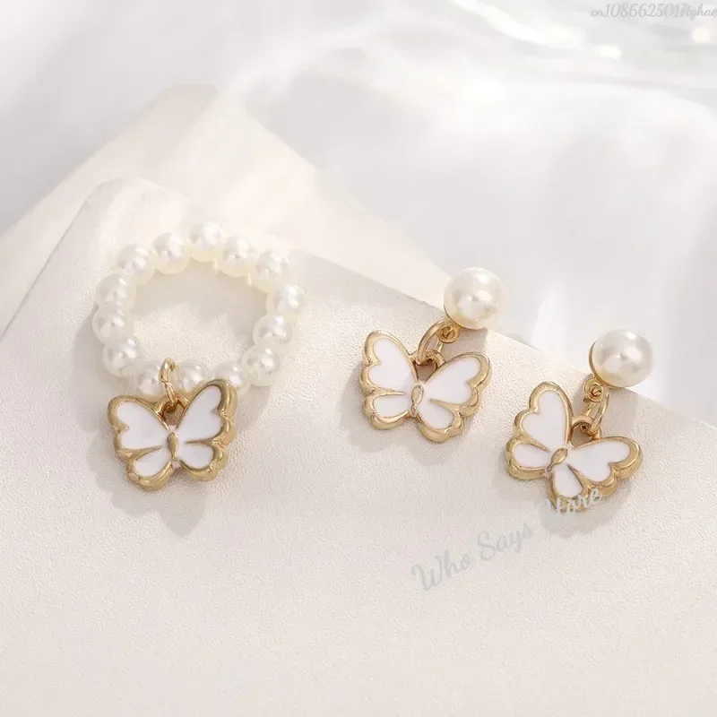 Ensembles de bijoux papillon en cristal acrylique, Bracelet romantique, bague, collier, boucles d'oreilles, accessoires pour robe de dîner de mariage pour femmes