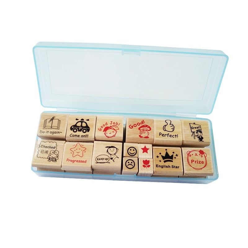 15pcs/set Teaching Stamp Cute Cartoon Children Reviews Teaching Supplies For Kindergarten School Teacher Kid Rubber Stamp